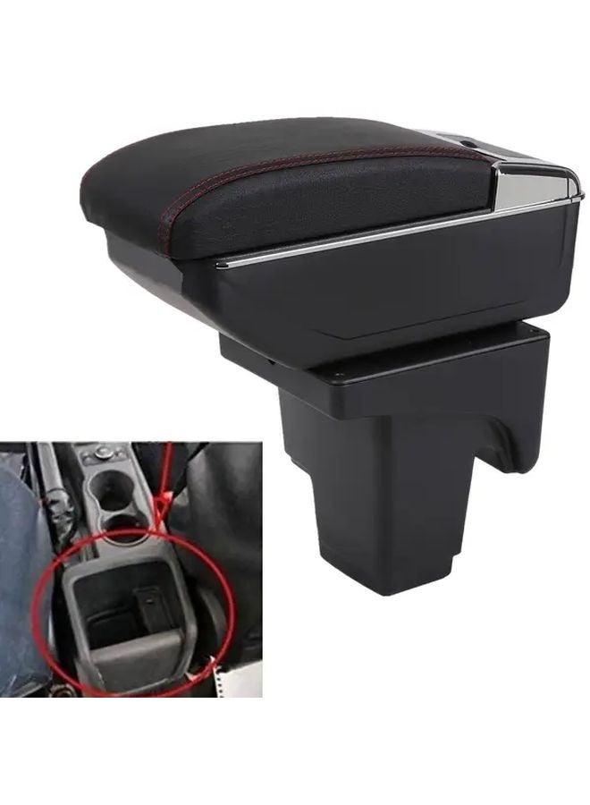Ford Focus 3 Armrest Box Black Red Line No Drill Installation Sliding Panel Dual Layer Storage Rear Cup Holder - Image 3